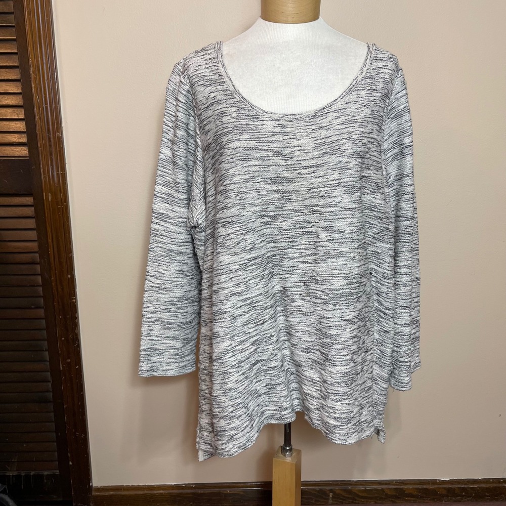 Per‎ Se Sport Womens 3X Black White Space Dye Knit Tunic Top Back Zip